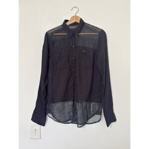 Hurley Women’s Size S Black Sheer Mesh Panel Button-Up Long Sleeve Summer Top